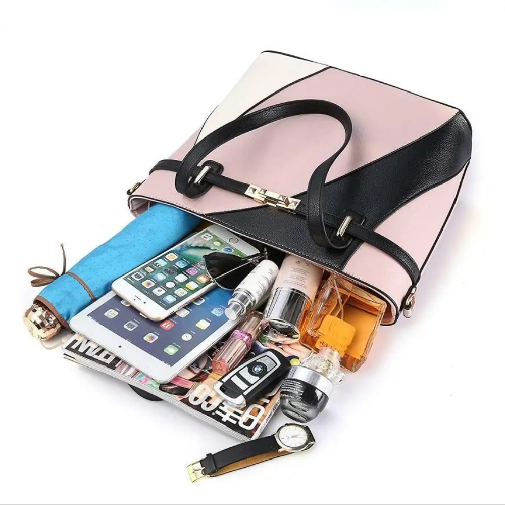 Abstract Colorblock Tote/Shoulder Bag - Picture 13 of 16